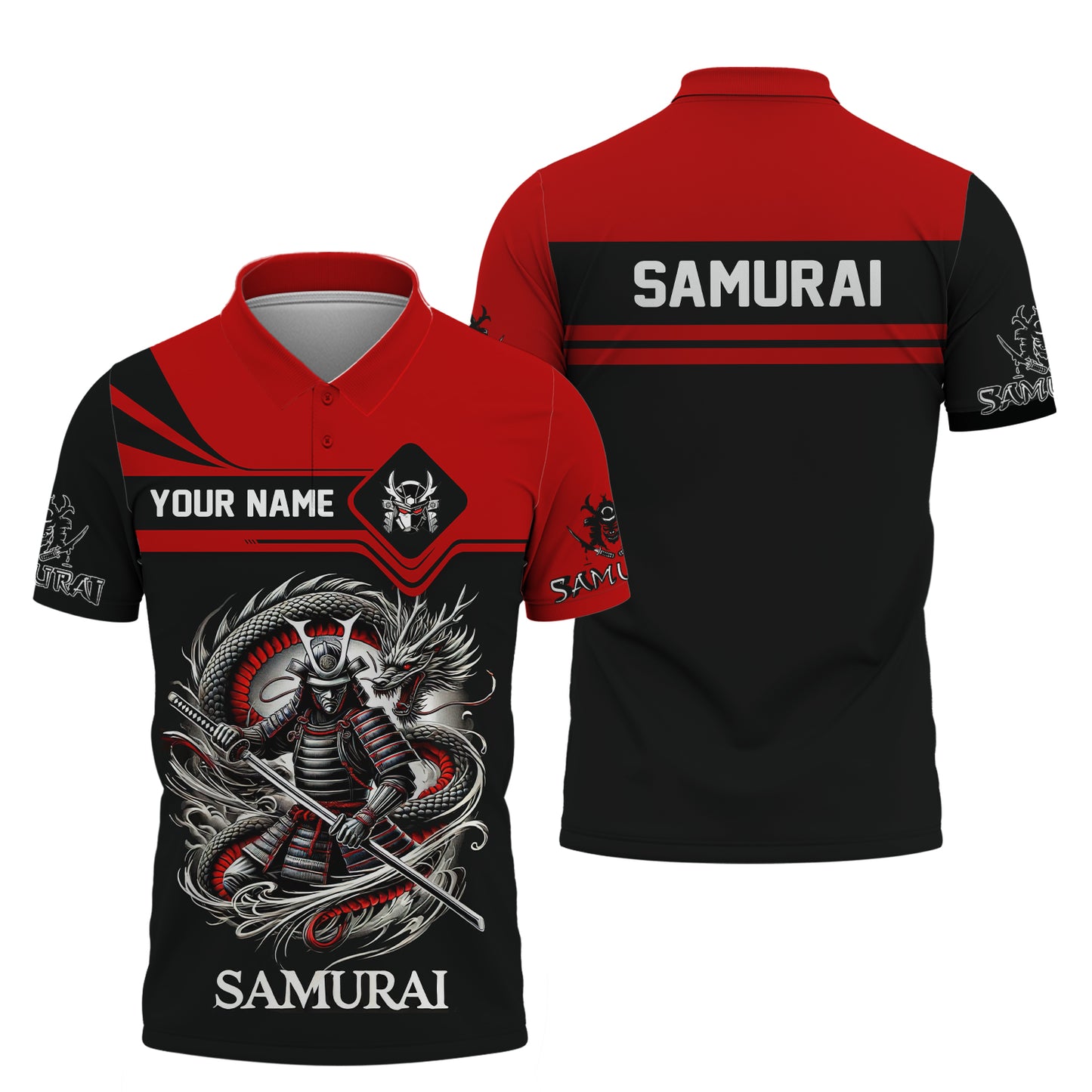 T-shirts personnalisés Samouraï avec dragon T-shirt 3D Samouraï Cadeau pour amoureux japonais