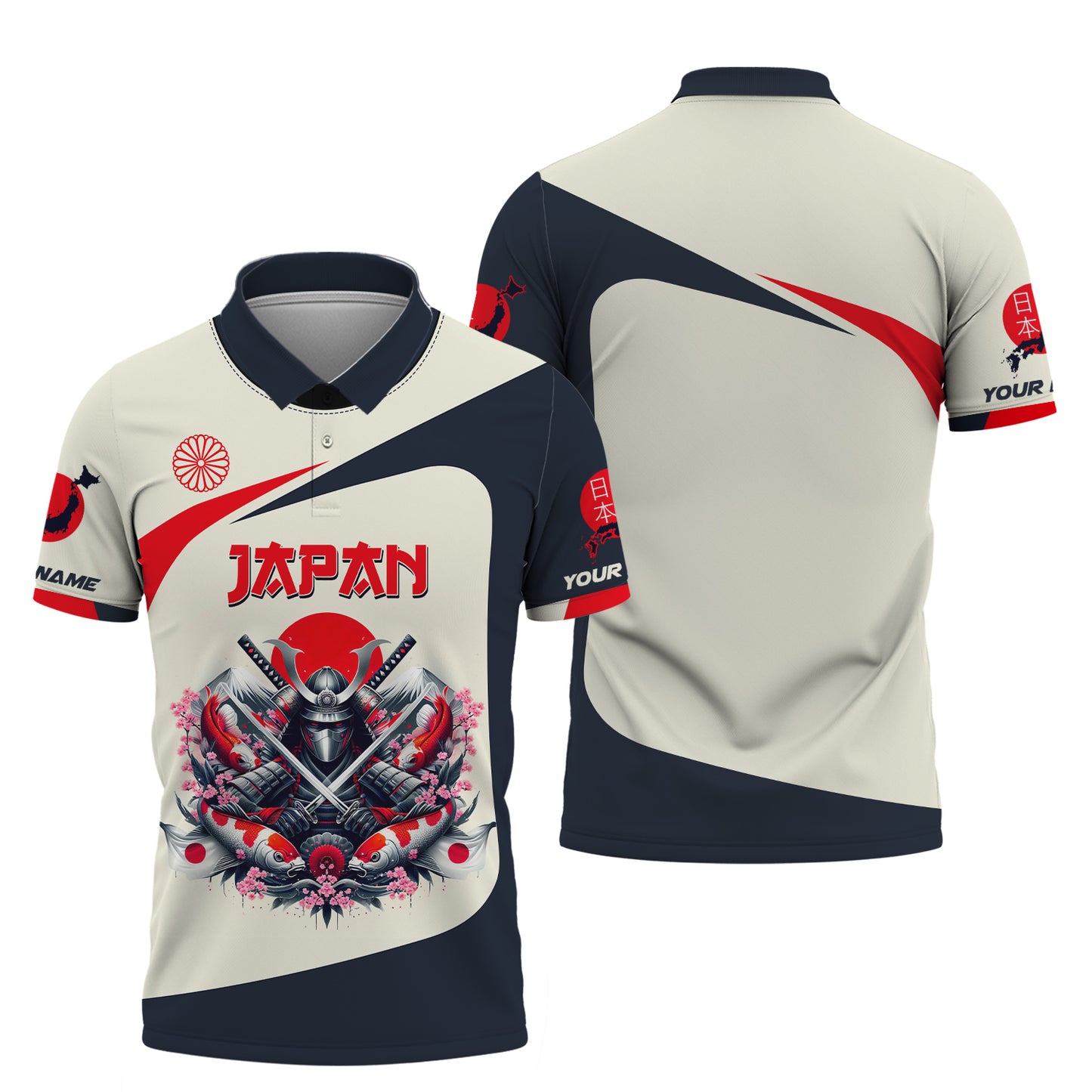 T-shirts personnalisés japonais Samouraï avec poisson Koi 3D T-shirt cadeau pour les amoureux japonais