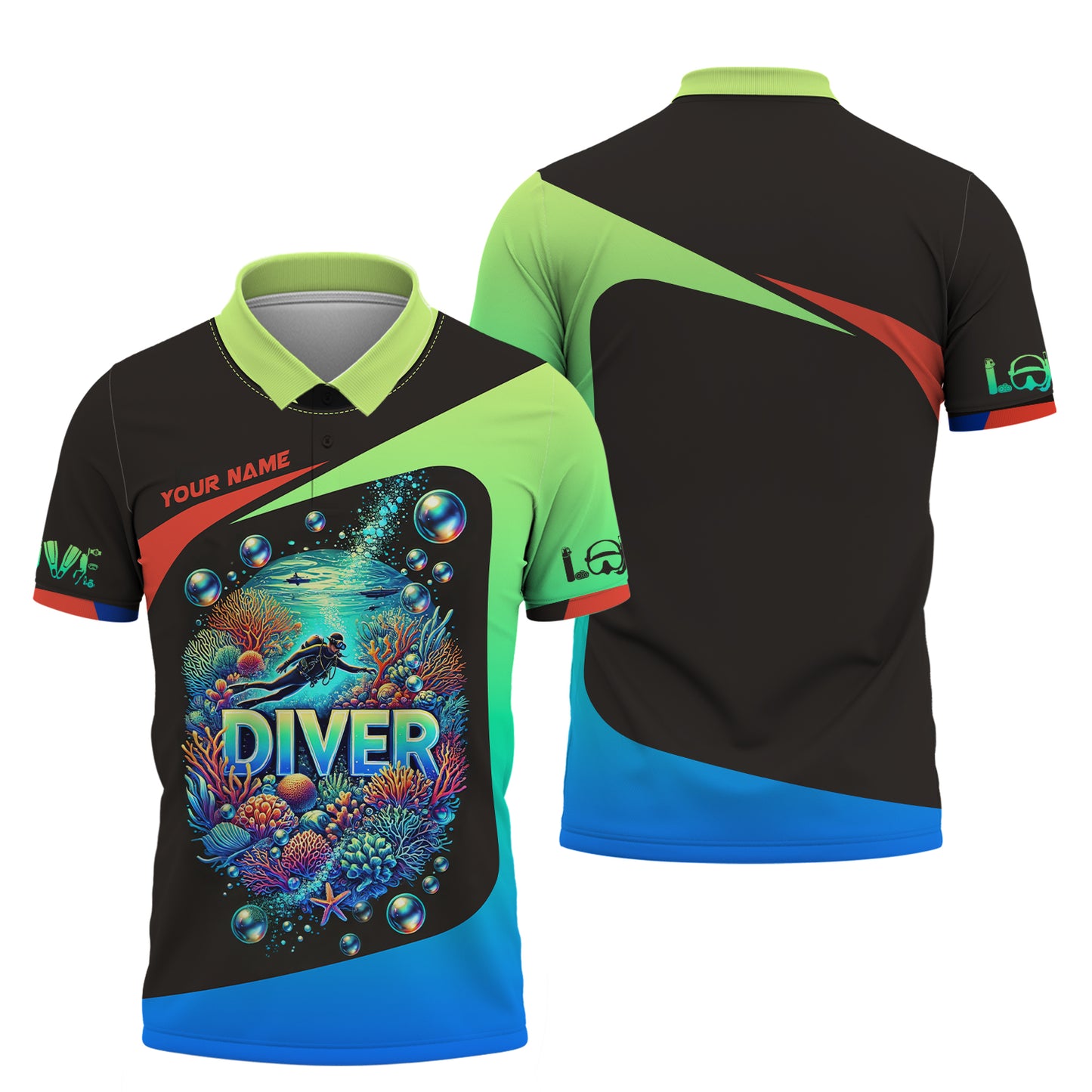 Camiseta personalizada con nombre de buceo en 3D Buceo en el océano Regalo personalizado para amantes del buceo