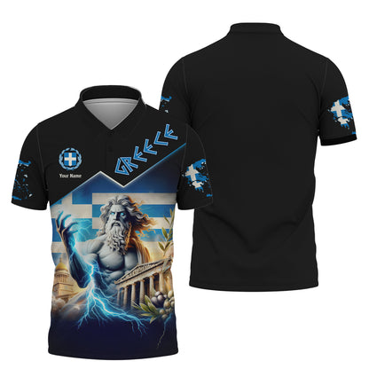 T-shirt Zeus Grèce entièrement imprimé en 3D, cadeau personnalisé avec nom pour les amoureux grecs