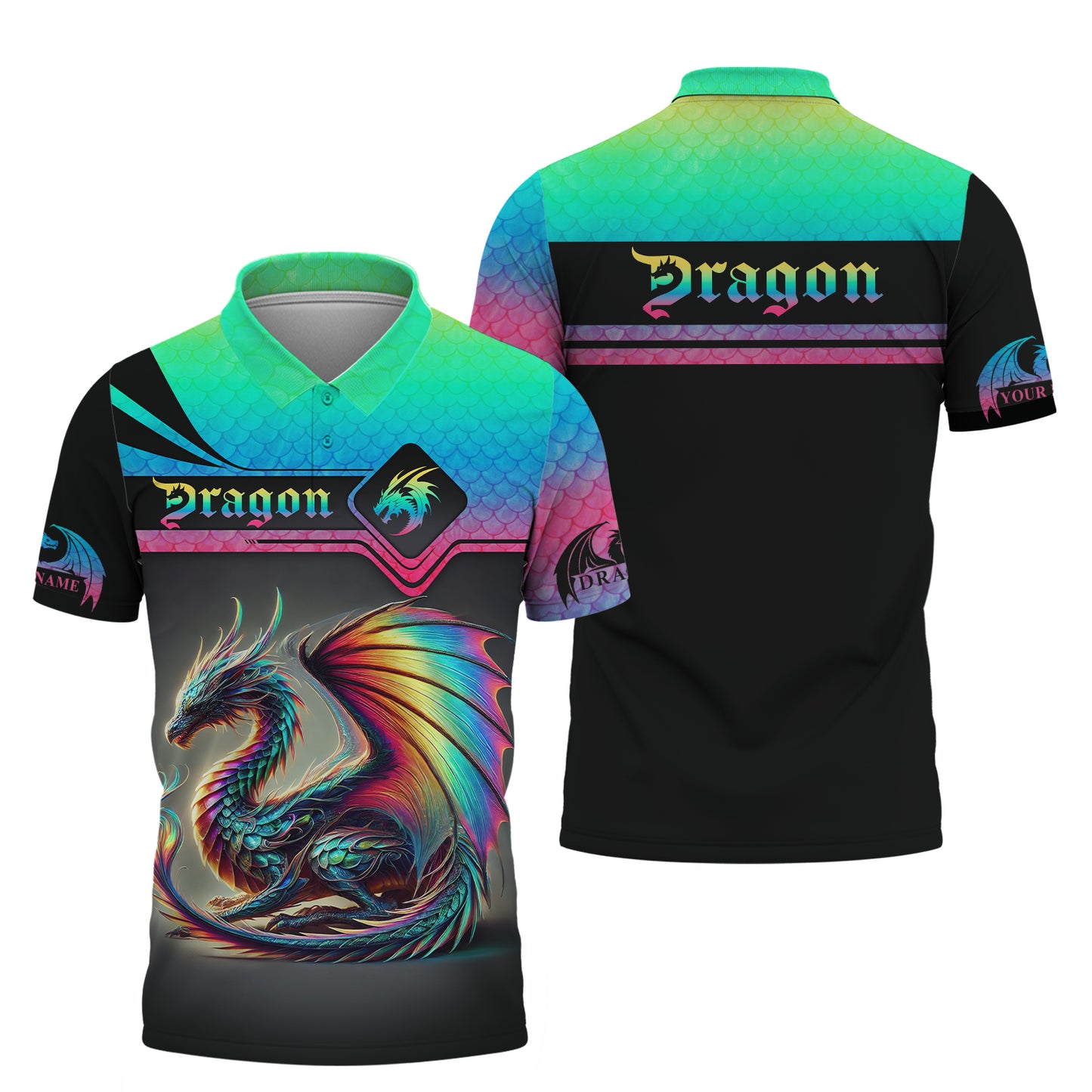 Sudadera con capucha y cremallera de neón con estampado completo en 3D de dragón, regalo personalizado con nombre para amantes de los dragones