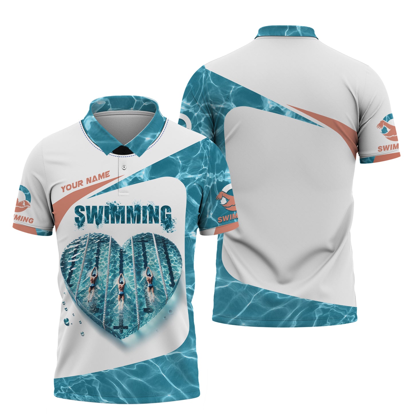 3D Full Print Swimming Heart T-Shirts Personalized Name Gift For Swimming Lovers