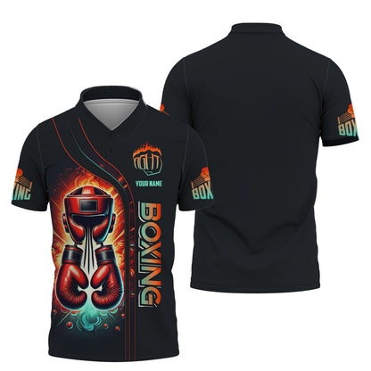 Camiseta con casco y guantes de boxeo rojos con impresión 3D completa, regalo personalizado con nombre para amantes de los boxeadores