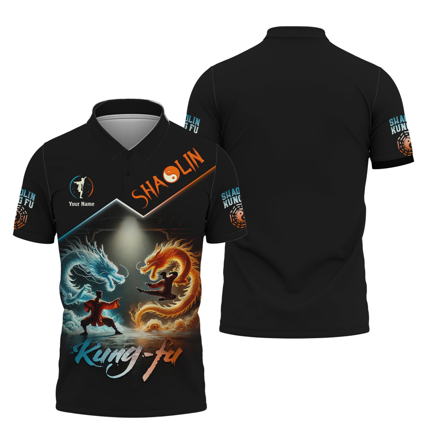 T-shirt 3D Full Print Shaolin Kungfu Elemental Dragon Clash Cadeau personnalisé pour les amateurs de Shaolin Kungfu