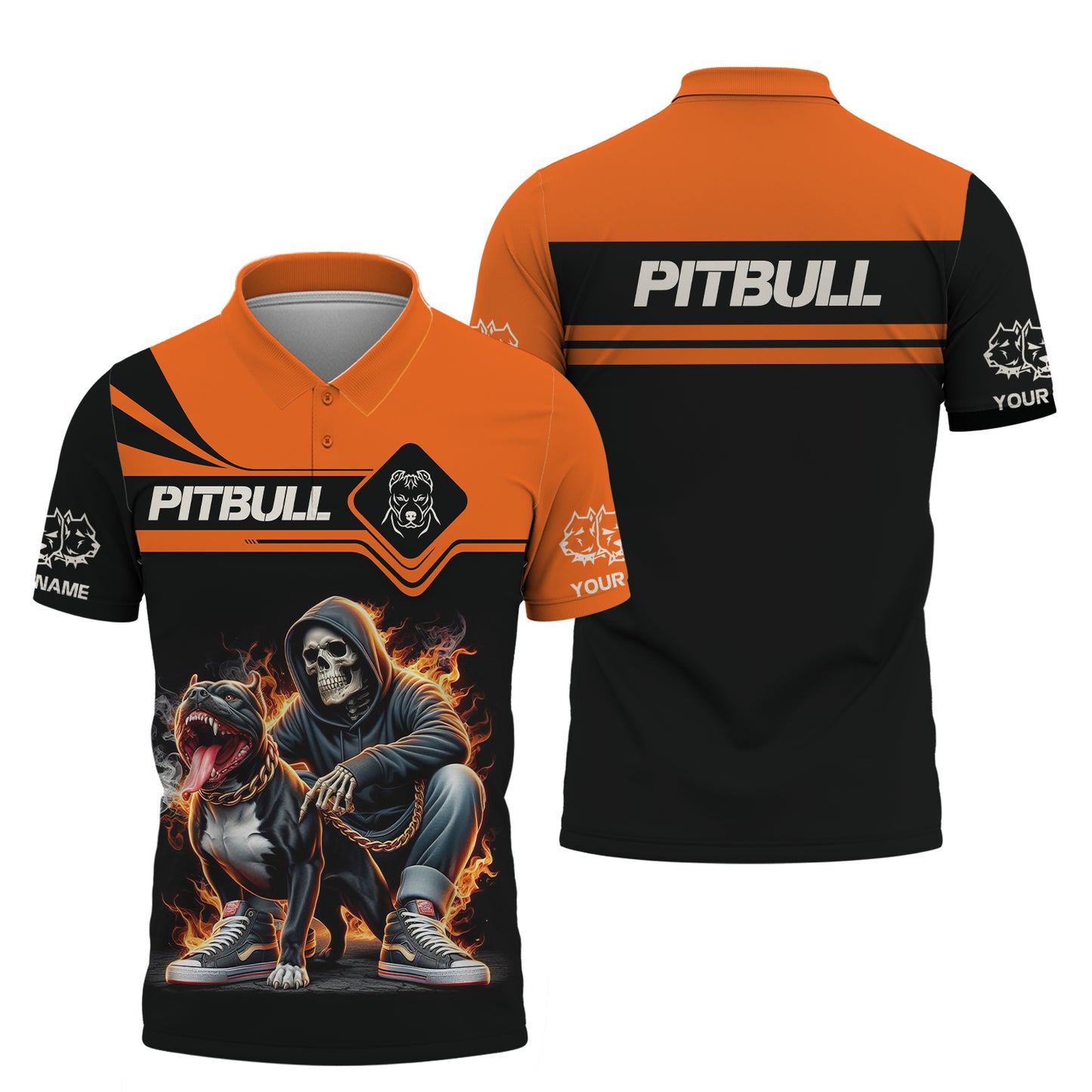 Camiseta con nombre personalizado de Pitbull con calavera de fuego, regalo para amantes de los perros, camisetas 3D