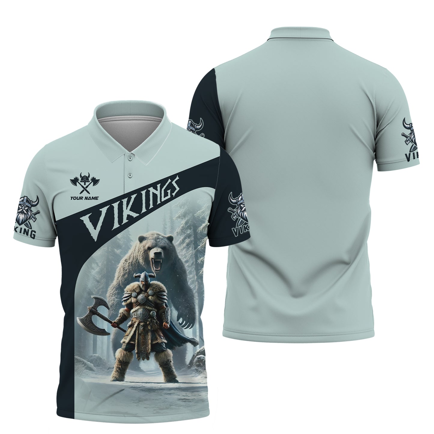 3D Full Print Viking Bear Warrior Spirit T-Shirt Personalized Name Gift For Viking Lovers