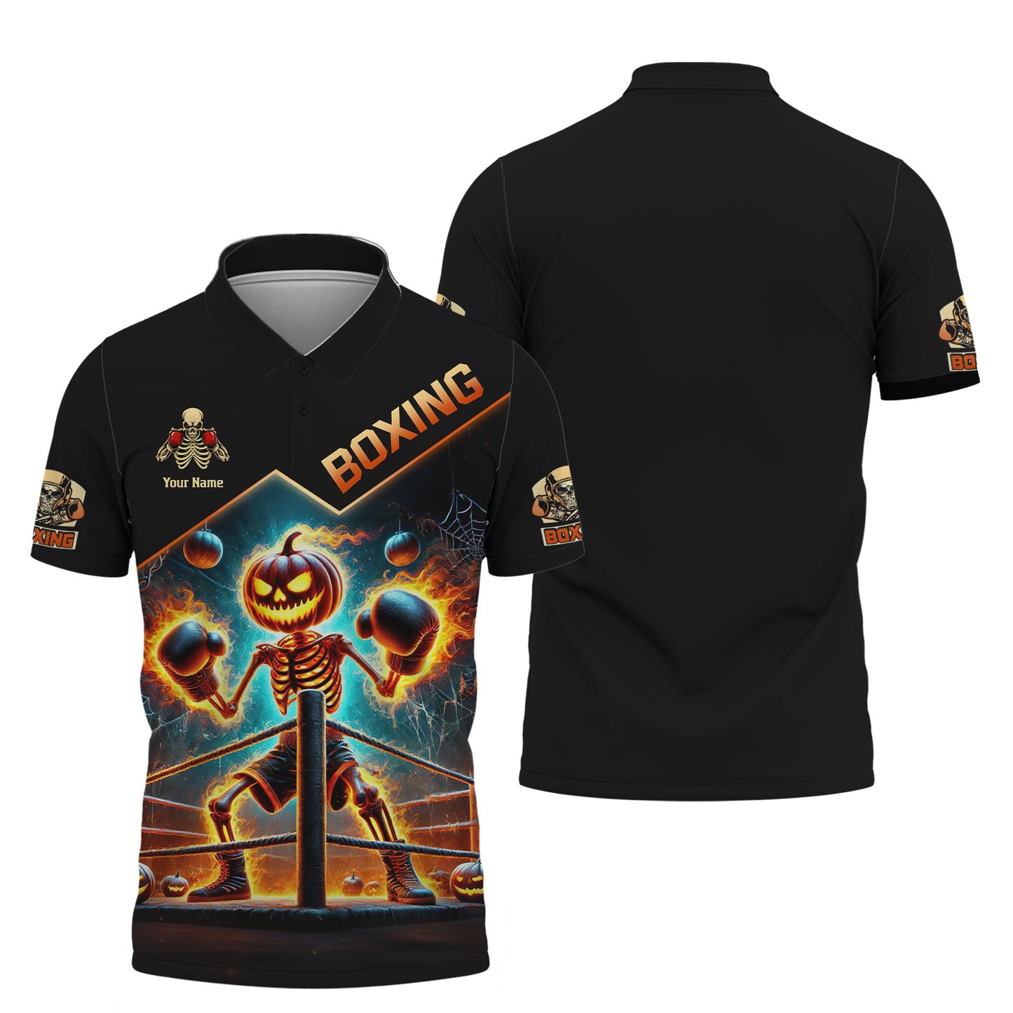 Camisetas de boxeo con estampado 3D completo de calavera y calabaza, regalo con nombre personalizado para amantes de Halloween