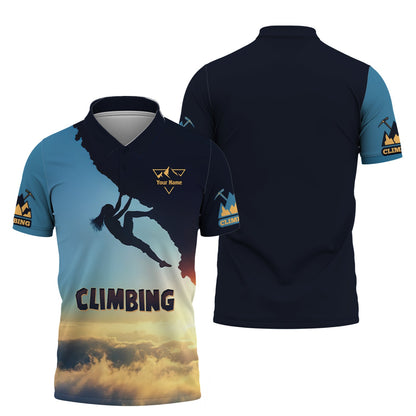 Climbing With Sunset Custom T-Shirts Gift For Climbing Lovers 3D Zipper Hoodie