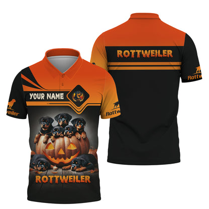 Happy Halloween Custom Name 3D T-Shirts Rottweilers With Pumpkin Halloween Shirt