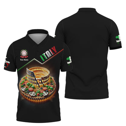 Taste Of Italy Custom Colosseum Pizza T-Shirt With Italian Flair Personalized Name Gift For Italian Lovers