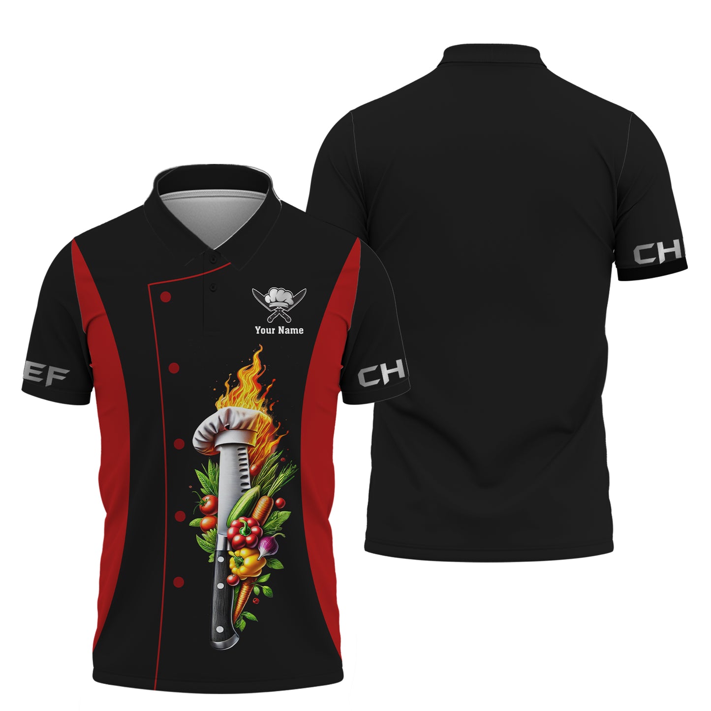 3D Full Print Fiery Chef Edge With Vegetable Shirt Personalized Name Gift For Chef Lovers