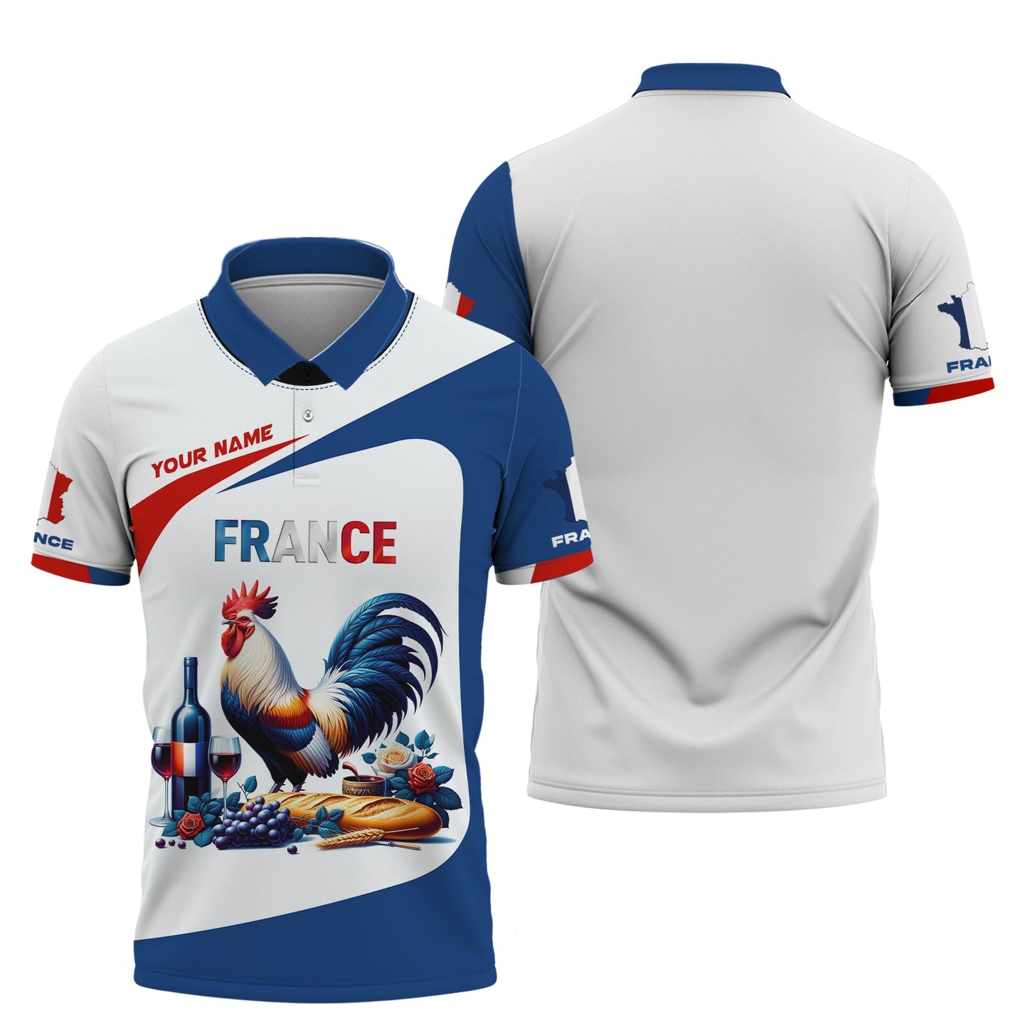 Sweat à capuche zippé 3D avec nom personnalisé Coq France Cadeau personnalisé pour les amoureux de la France