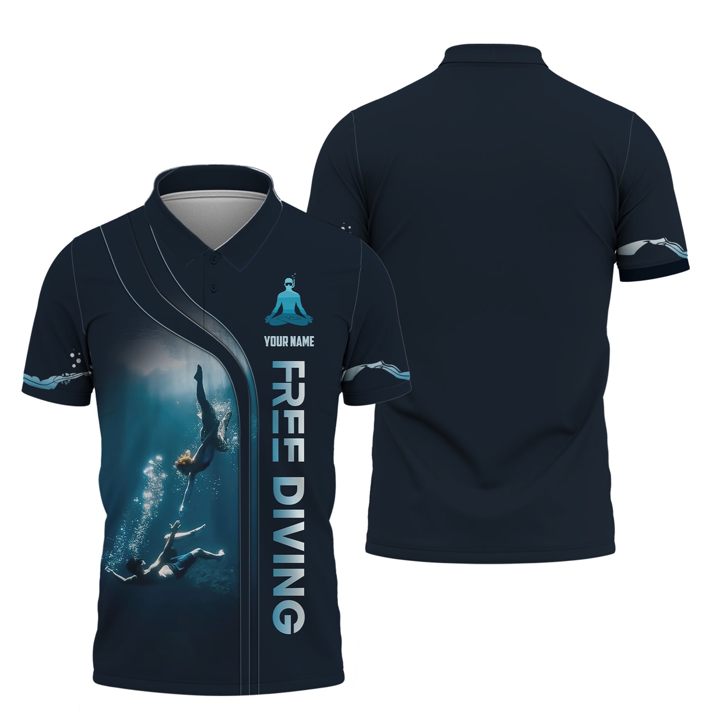 3D Full Print Customizable Freediving T-shirt With Underwater Adventure Personalized Name Gift For Diver Lovers