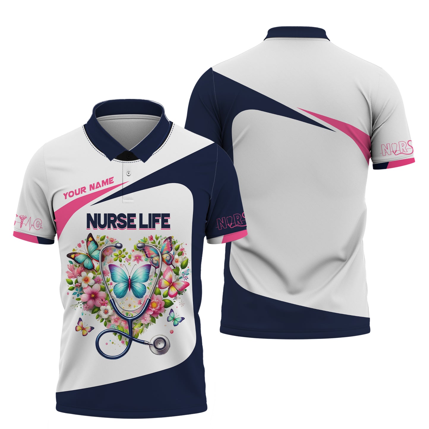 Camiseta con estetoscopio con estampado 3D y corazón de flores, regalo personalizado con nombre para amantes de las enfermeras