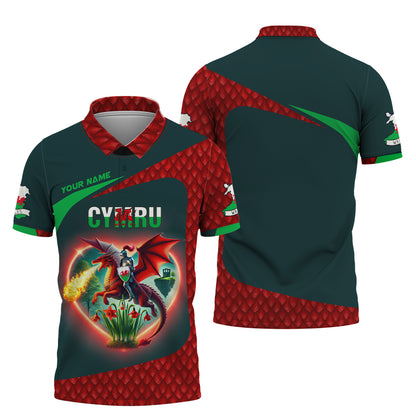 Cymru Pride Custom 3D Shirt  Fiery Welsh Dragon and Knight Personalized Name Gif For Welsh Lovers