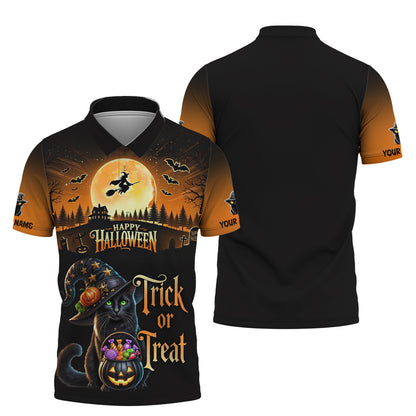 Camiseta personalizada con nombre en 3D de gato negro para Halloween, regalo de truco o trato para los amantes de Halloween