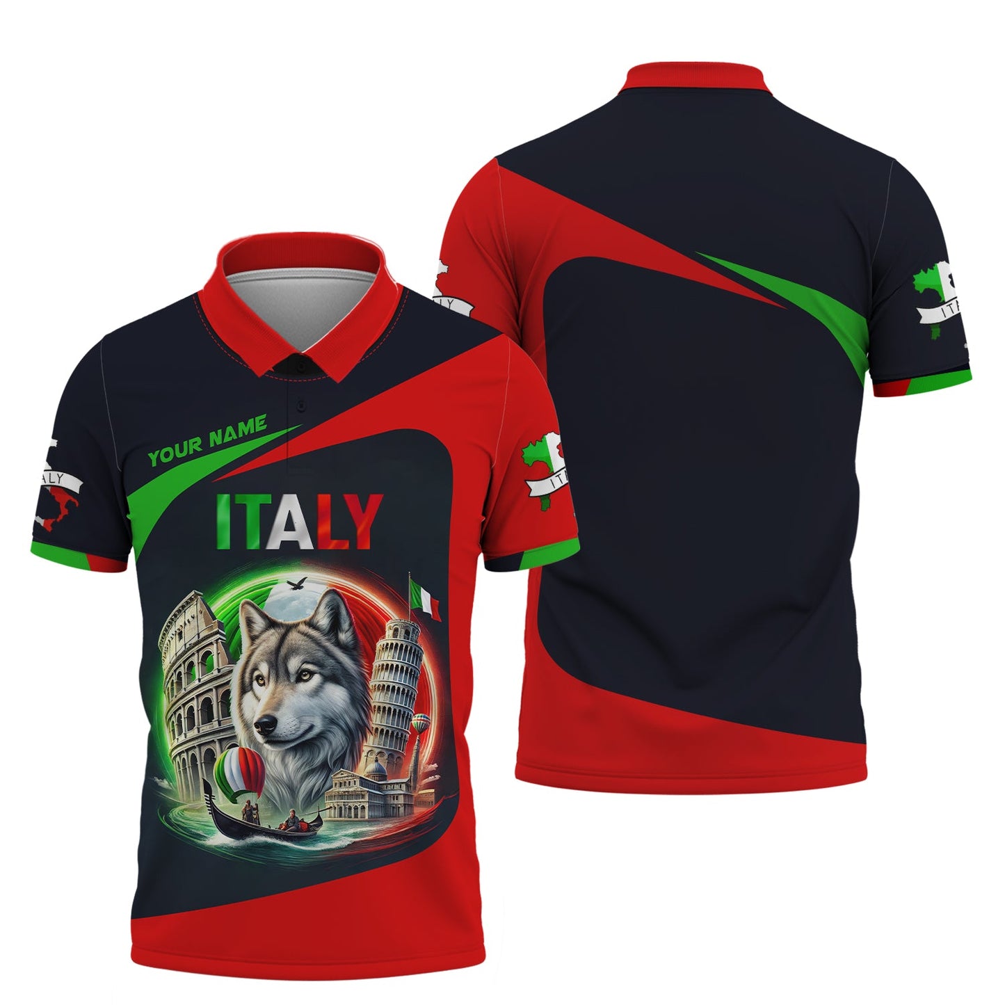 Italy Custom T-Shirts The Wolf And Famous Symbols of Italy 3D Zipper Hoodie Gift For Italian Lover