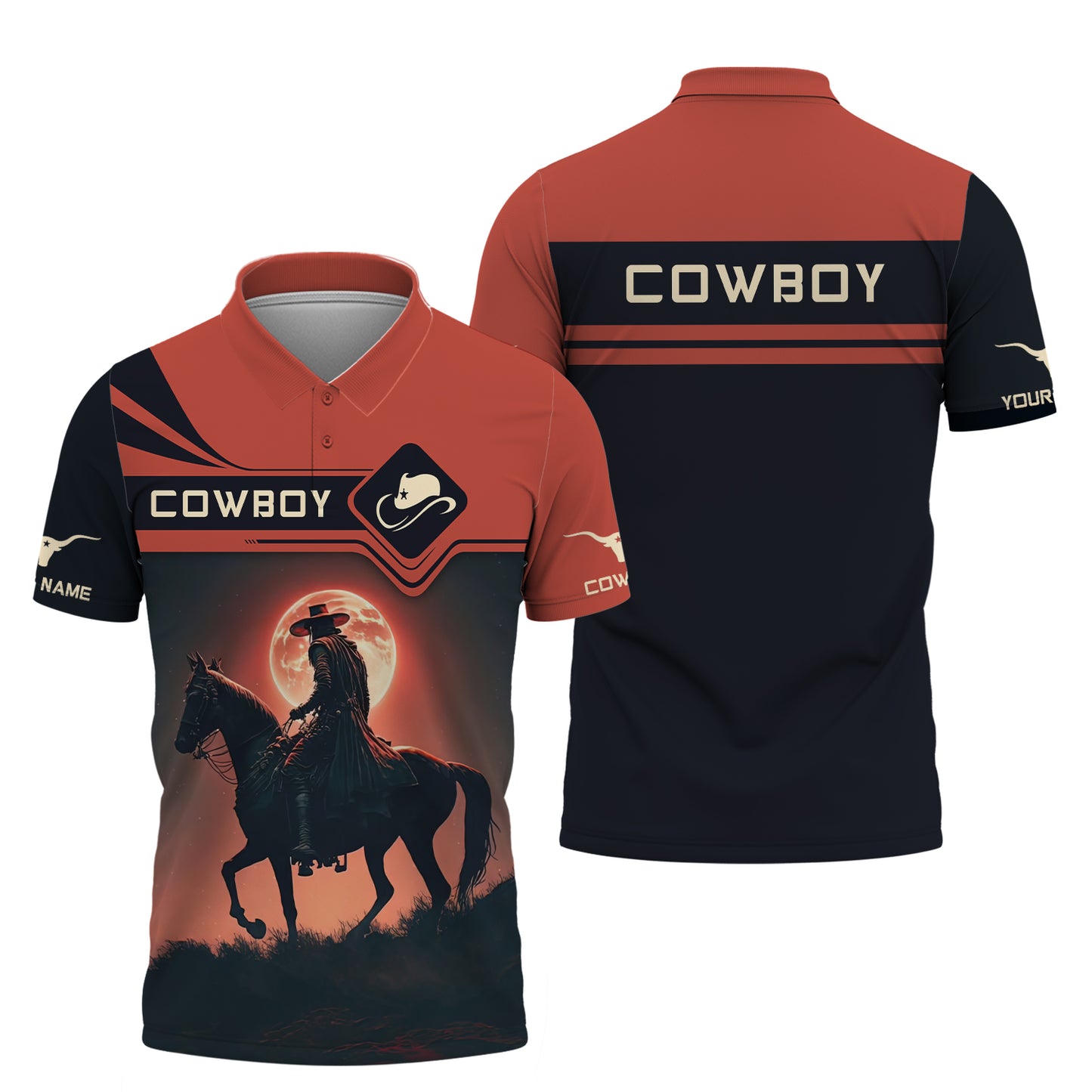 3D Full Print Cowboy With Red Moon T-Shirts Personalized Name Gift For Cowboy Lovers