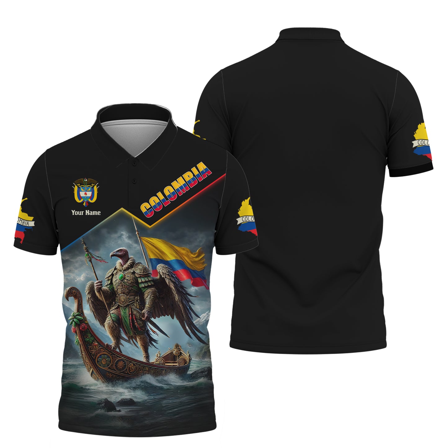 Andean Condor Warrior With Colombia Flag Custom T-Shirts Gift For Colombia Lovers