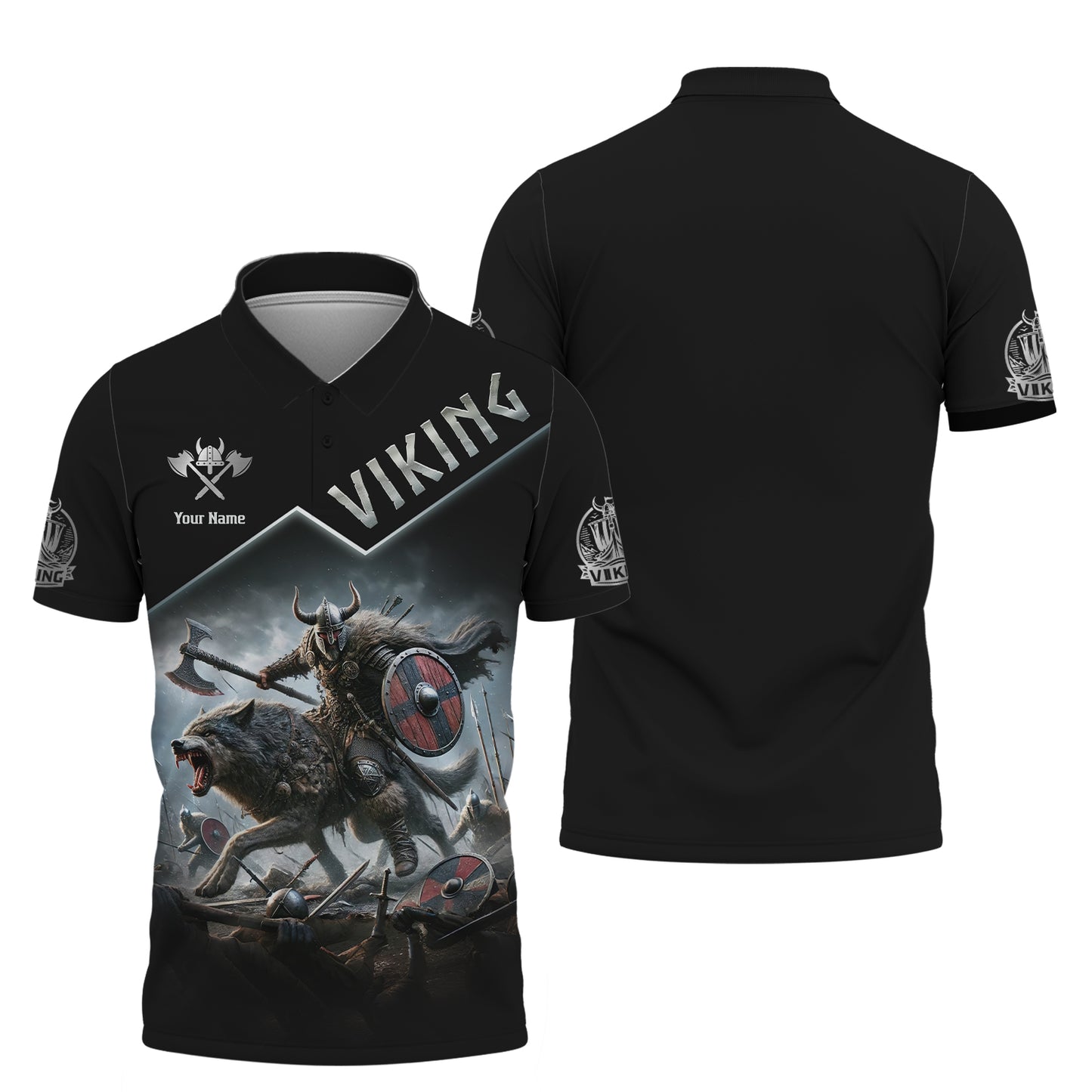 3D Full Print Viking Warrior Riding Wolf T-Shirt Personalized Name Gift For Viking Lovers