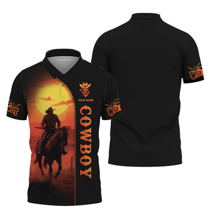 Camisetas con estampado 3D completo de vaquero montando a caballo, regalo con nombre personalizado para amantes de los vaqueros