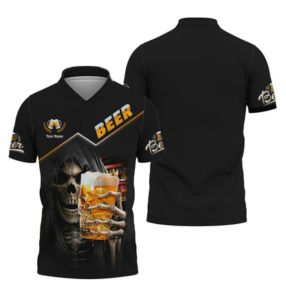 Sudadera con capucha y cremallera 3D con nombre personalizado y taza de calavera de cerveza, regalo para amantes de la cerveza