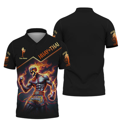 3D Full Print Muay Thai Fighter With Flaming Skull Shirt Personalized Name Gift For Muay Thai Lovers