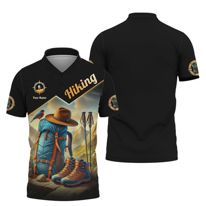 3D Full Print Blue Hiking Backpack With Boots T-Shirt Personalized Name Gift For Hiker Lovers