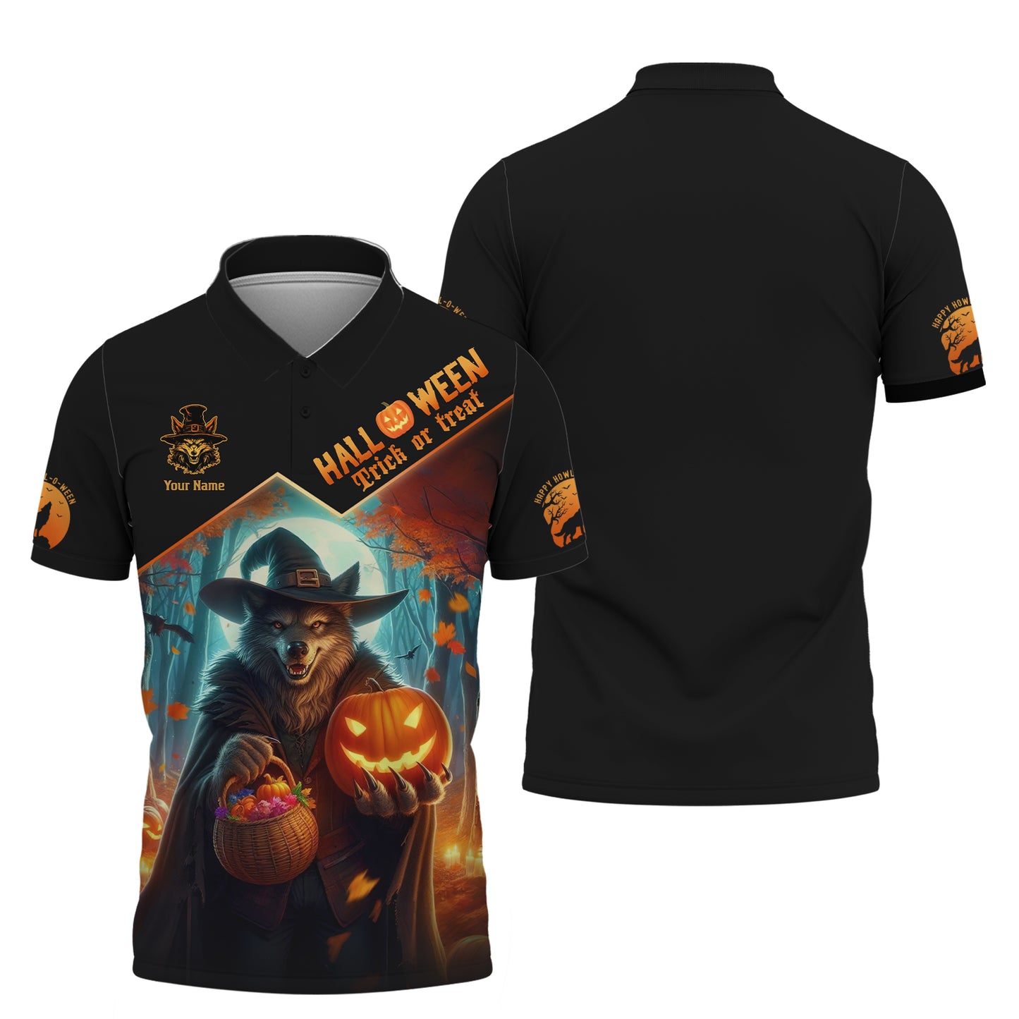 T-shirts personnalisés d'Halloween T-shirt 3D Wolf Witch Cadeau pour les amoureux d'Halloween