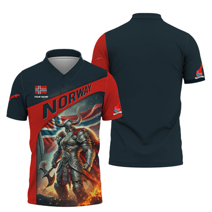 Camiseta con estampado 3D de valiente guerrero vikingo con bandera noruega, regalo personalizado con nombre para amantes noruegos