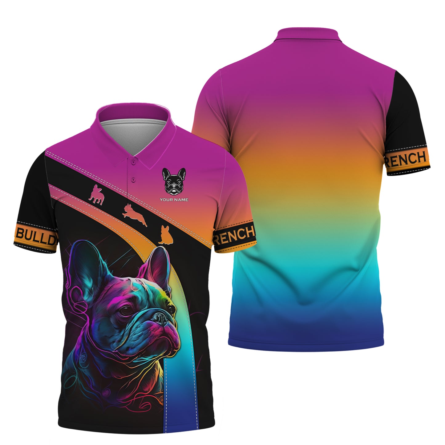 3D Full Print Vibrant French Bulldog T-Shirt Personalized Name Gift For Dog Lovers