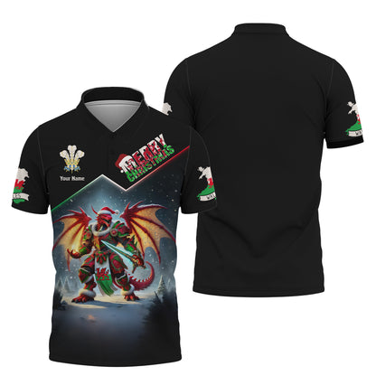 Welsh Dragon Christmas Armor 3D Shirt Personalized Name Gif For Welsh Lovers