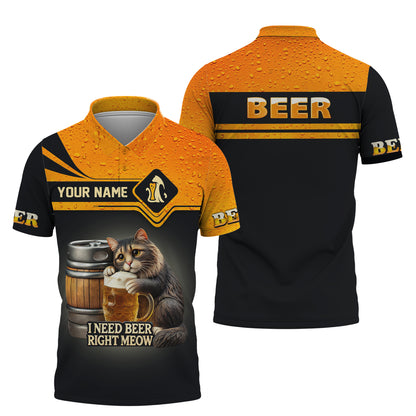 Beer Personalized 3D Shirt I Need Beer Right Meow Custom Name Shirt Gift For Beer Lovers