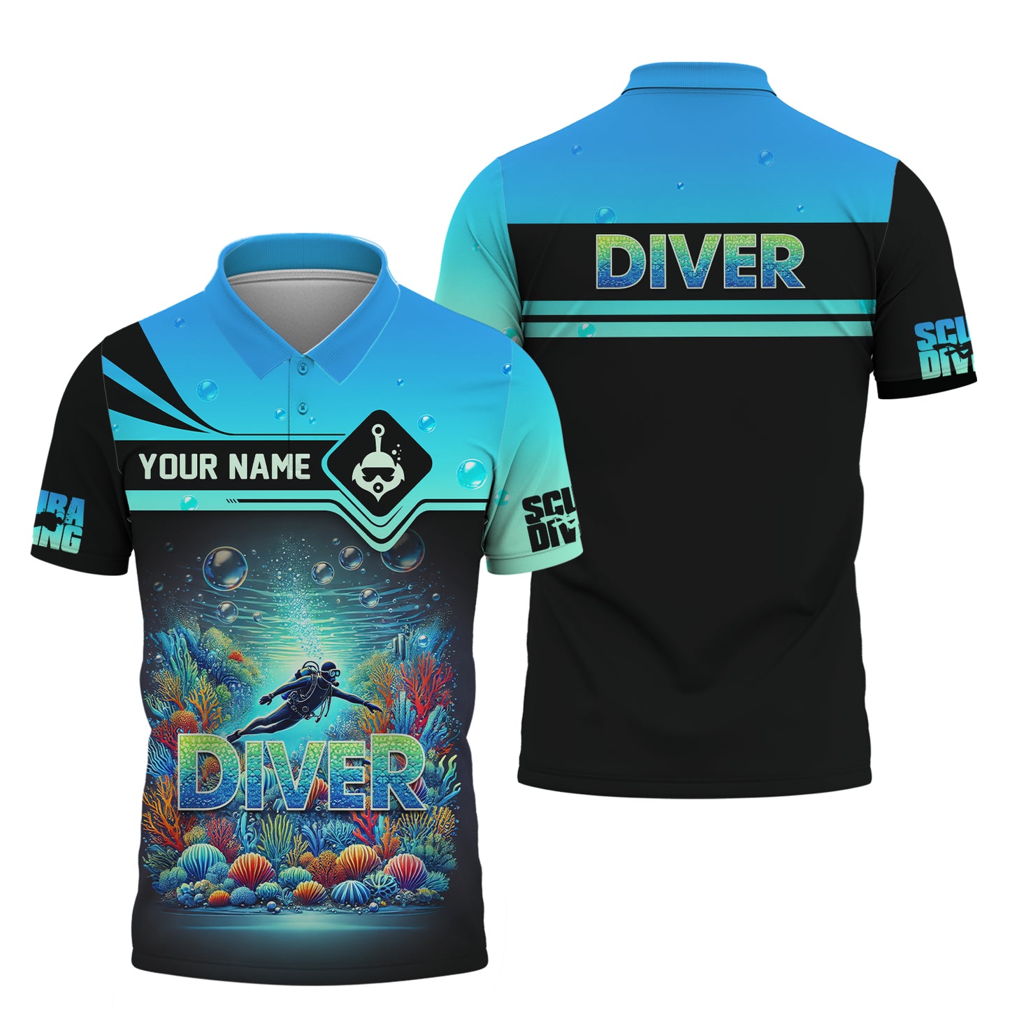 Camiseta personalizada con nombre en 3D para amantes del buceo y la exploración del océano