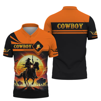 Camisetas con estampado 3D completo de vaquero con búfalo, regalo con nombre personalizado para amantes de los vaqueros