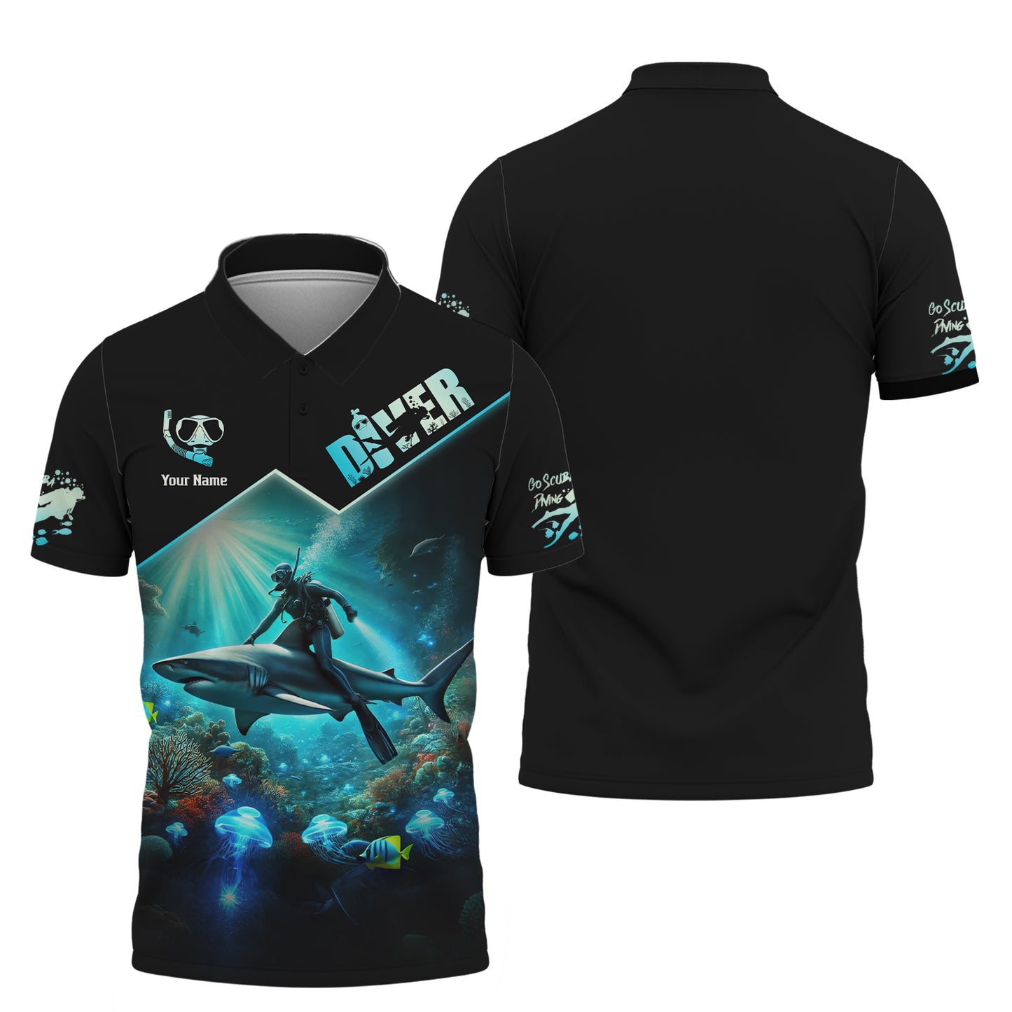 Camisetas de buceo con corazón y estampado completo en 3D, regalo personalizado con nombre para amantes del buceo