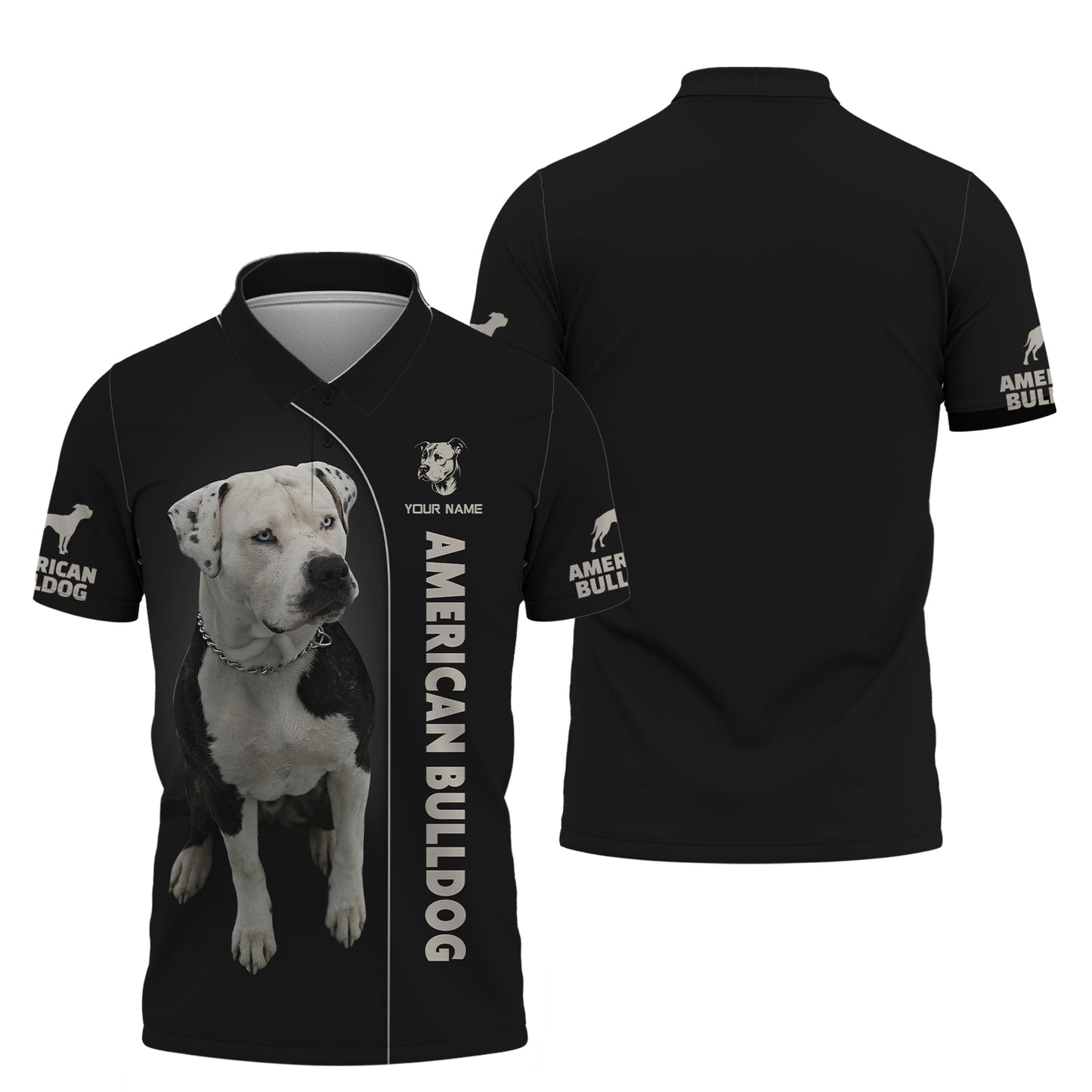 Sweat à capuche zippé avec impression complète en 3D American Bulldog, cadeau personnalisé avec nom pour les amoureux des chiens