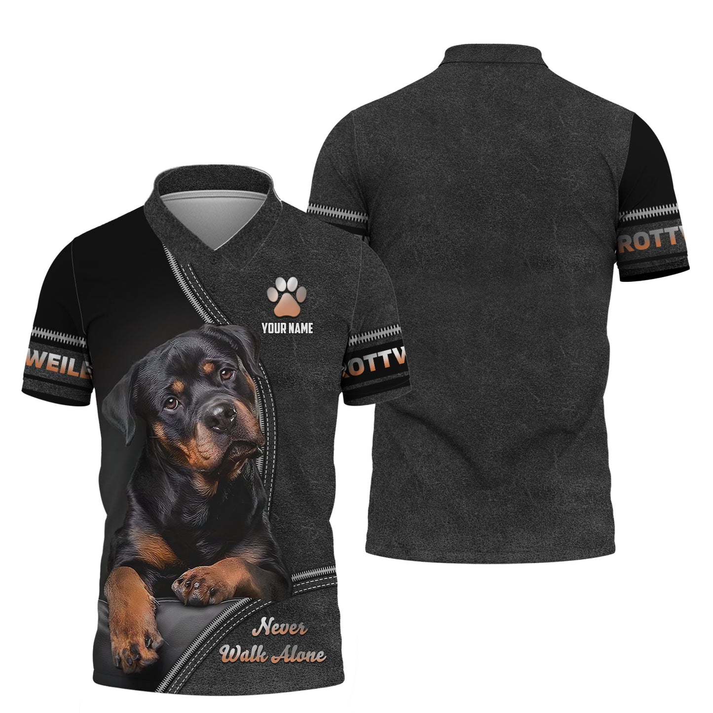 T-shirt personnalisé avec nom Rottweiler, cadeau Never Walk Alone pour les amoureux des chiens, chemises 3D