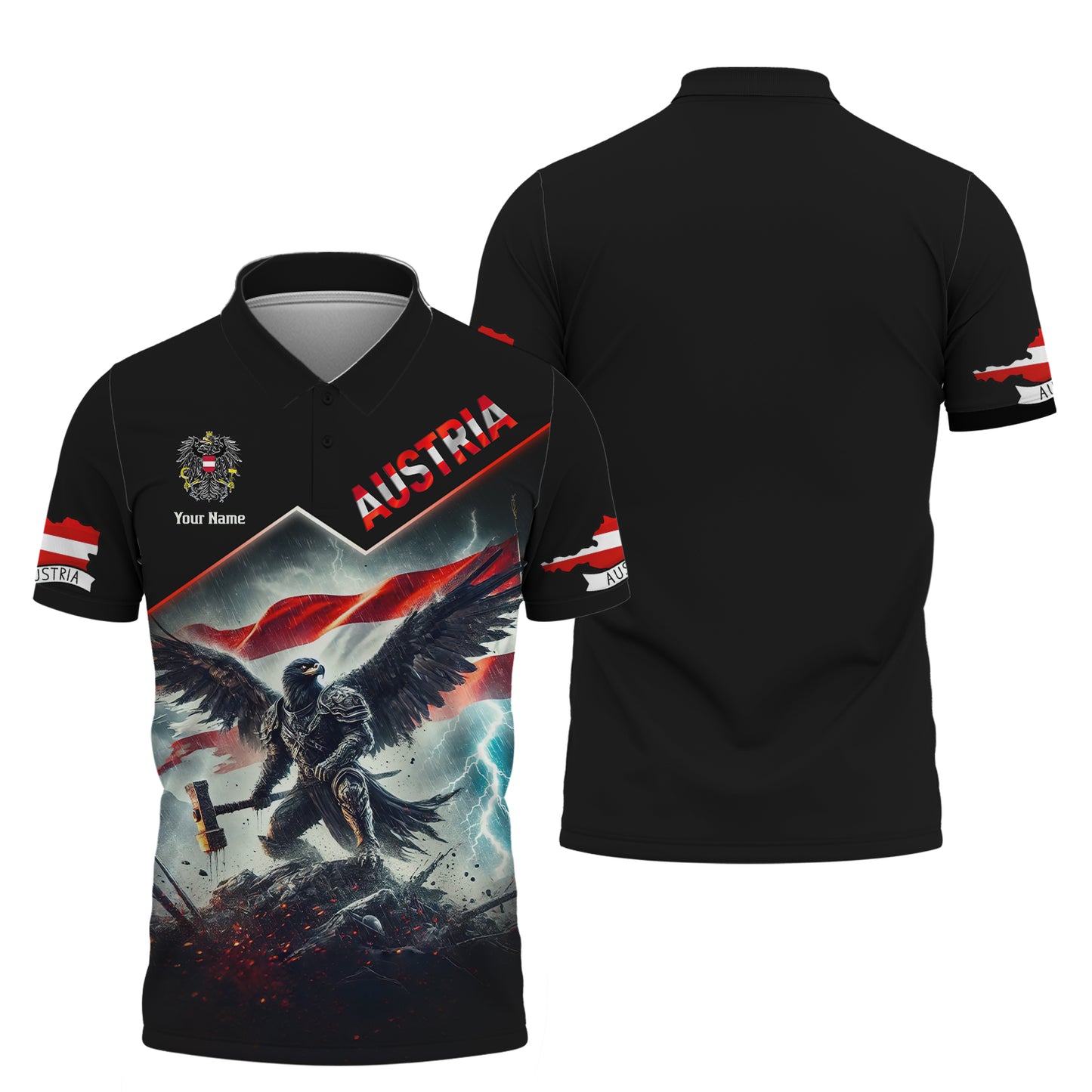 3D Full Print Austrian Black Eagle Warrior T-Shirts Personalized Name Gift For Austria Lovers