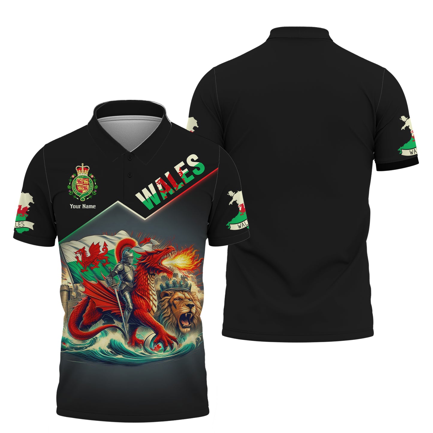 T-shirt 3D Full Print Proud Wales Cadeau personnalisé avec nom pour les amoureux du Pays de Galles