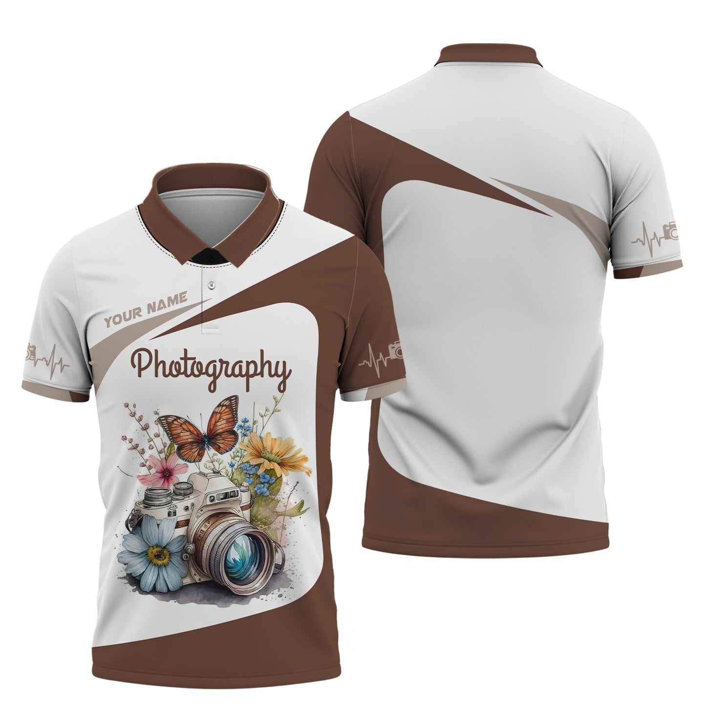 T-shirts avec impression 3D complète d'appareil photo avec papillon Cadeau personnalisé pour les amateurs de photographe