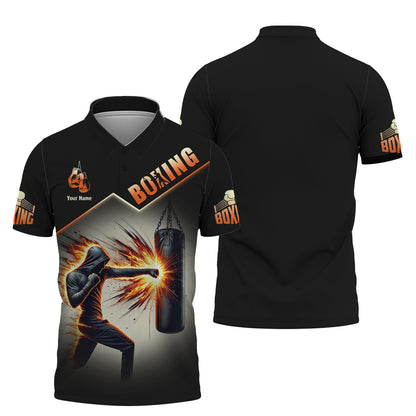 Boxeador con golpes potentes Camiseta personalizada con nombre en 3D Regalo personalizado para amantes del boxeo