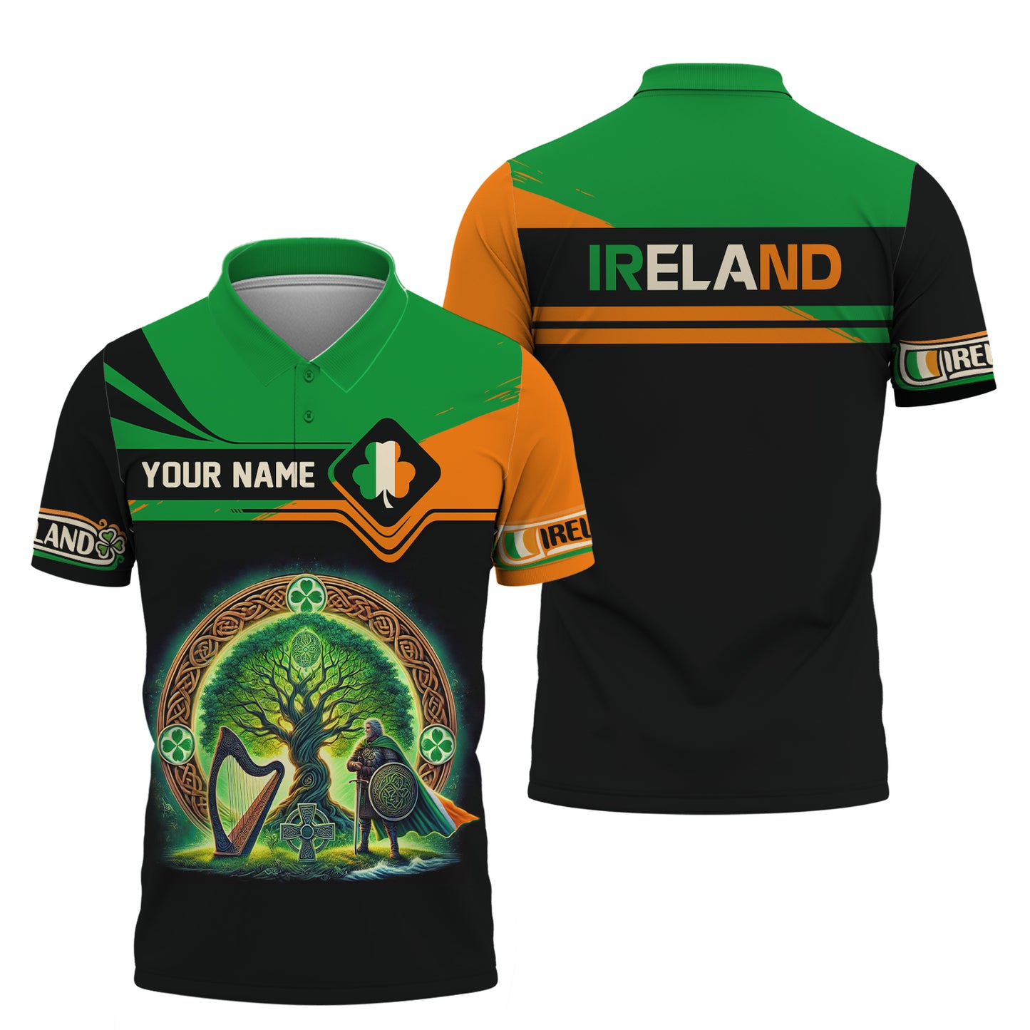 Guerrier et chêne d'Irlande T-shirt personnalisé avec nom Cadeau pour amoureux irlandais