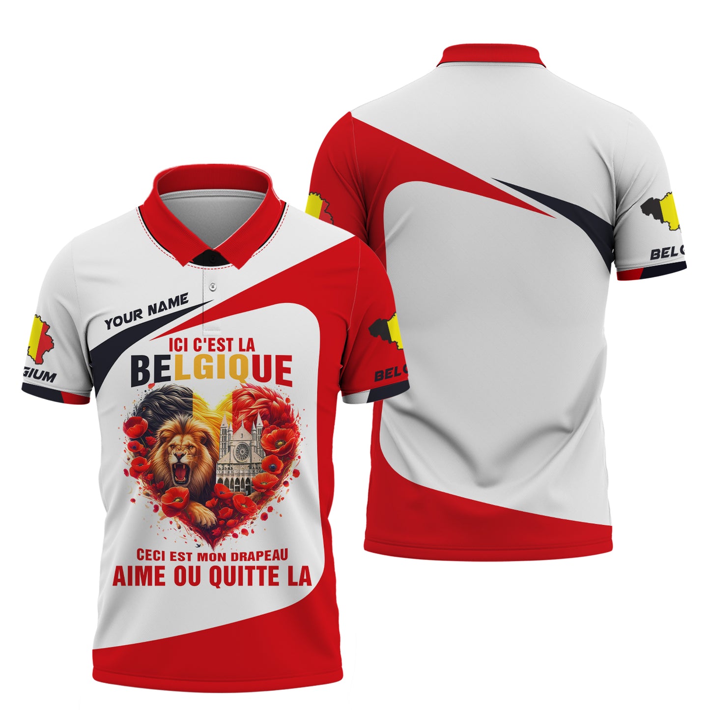 Camisetas con corazón de Bélgica con impresión 3D personalizada, regalo con nombre para amantes belgas