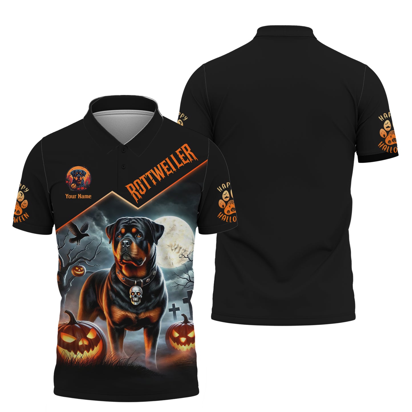 Camisetas personalizadas con nombre en 3D y feliz Halloween Camiseta de Halloween con rottweiler y calabaza