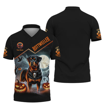 Happy Halloween Custom Name 3D T-Shirts Rottweiler With Pumpkin Halloween Shirt