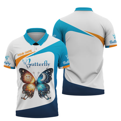 Camiseta con estampado 3D completo de sol y luna combinada en mariposas, regalo con nombre personalizado para amantes de las mariposas