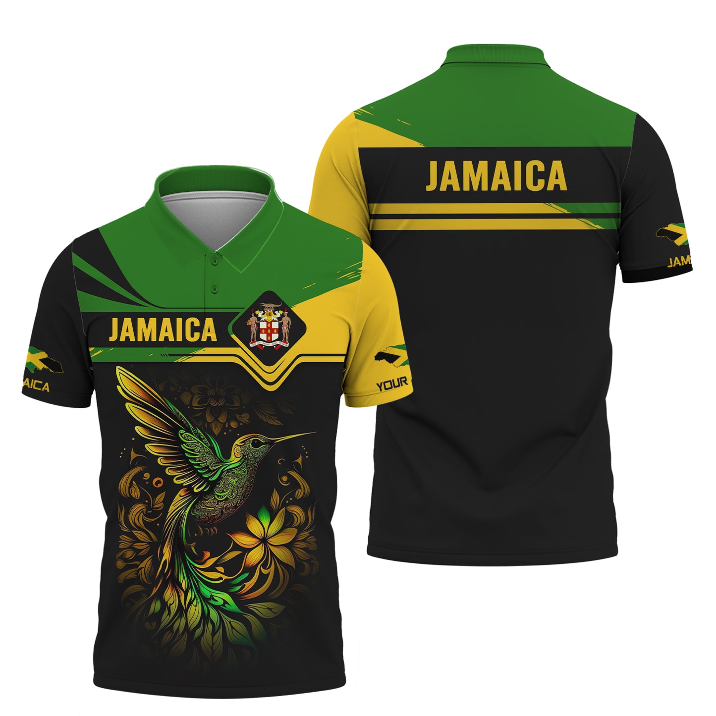 Camiseta personalizada con nombre en 3D de colibrí de Jamaica, regalo personalizado para amantes de Jamaica