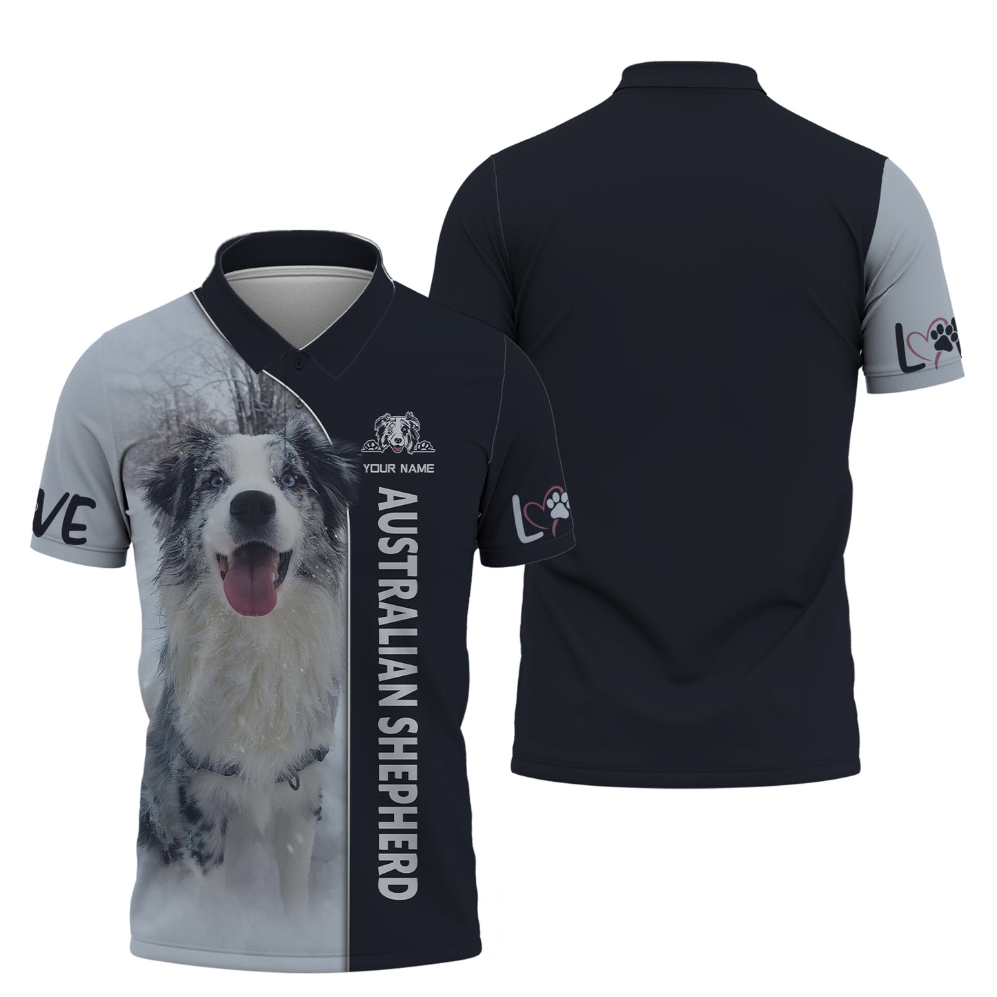 T-shirt 3D personnalisé avec nom de berger australien, cadeau pour les amoureux des chiens