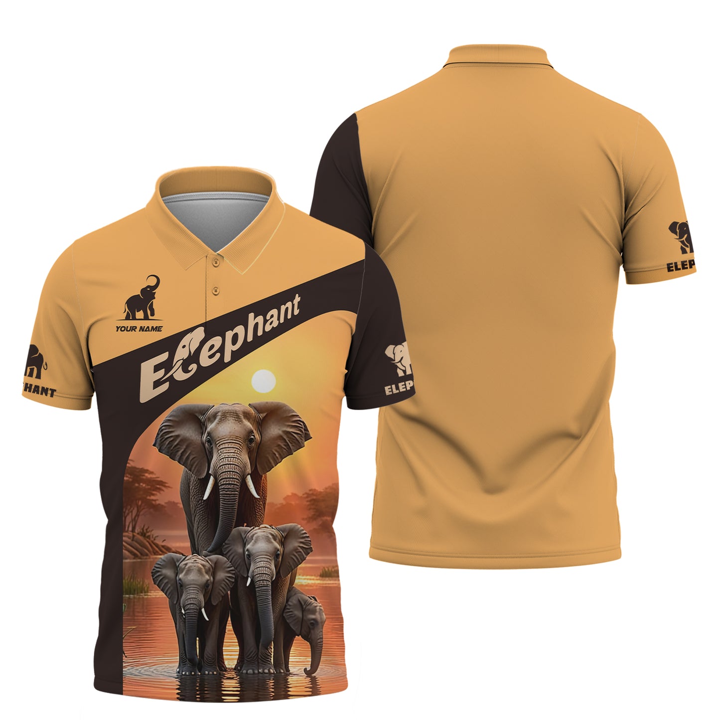 3D Full Print Sunset Elephant Zipper Hoodie Personalized Name Gift For Elephant Lovers